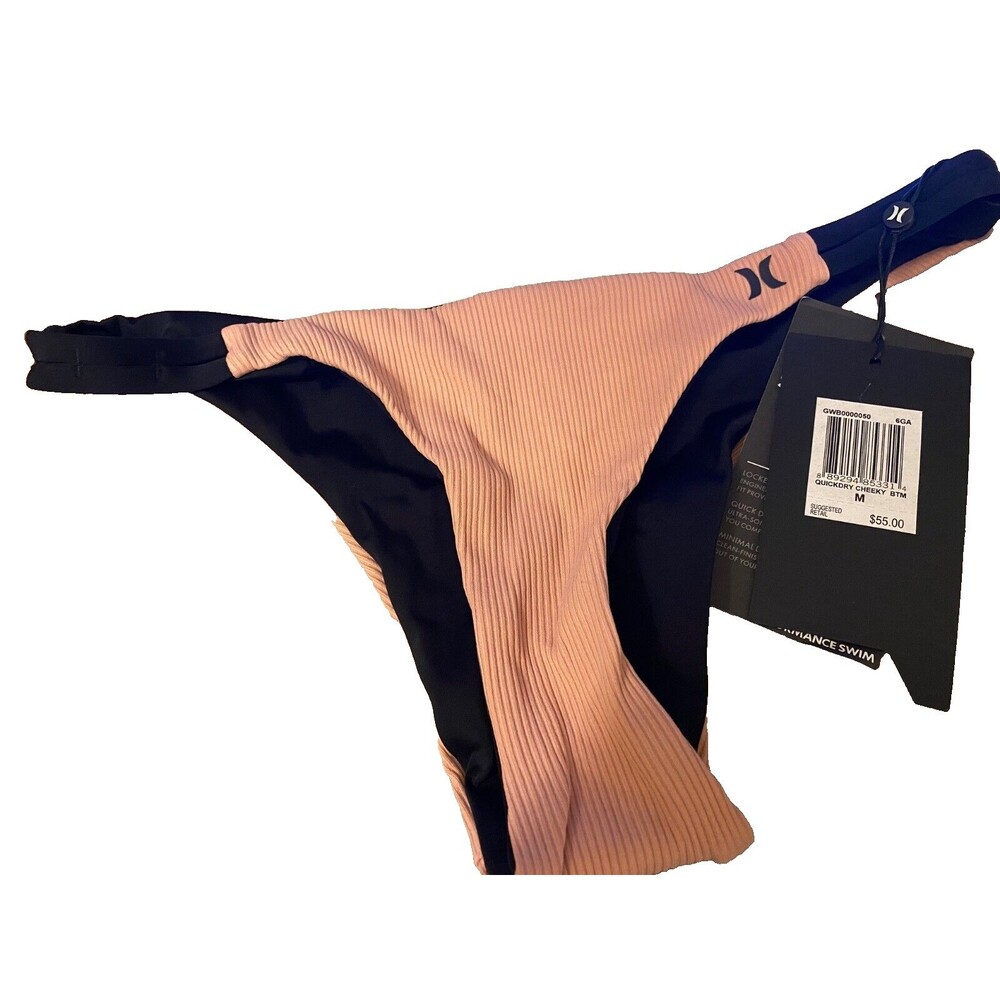 Hurley Women's Quick Dry Ribbed Cheeky Bikini Bottom  sz M Pink 6GA